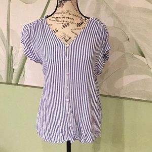 Liz Claiborne Blue and White Blouse Size Large